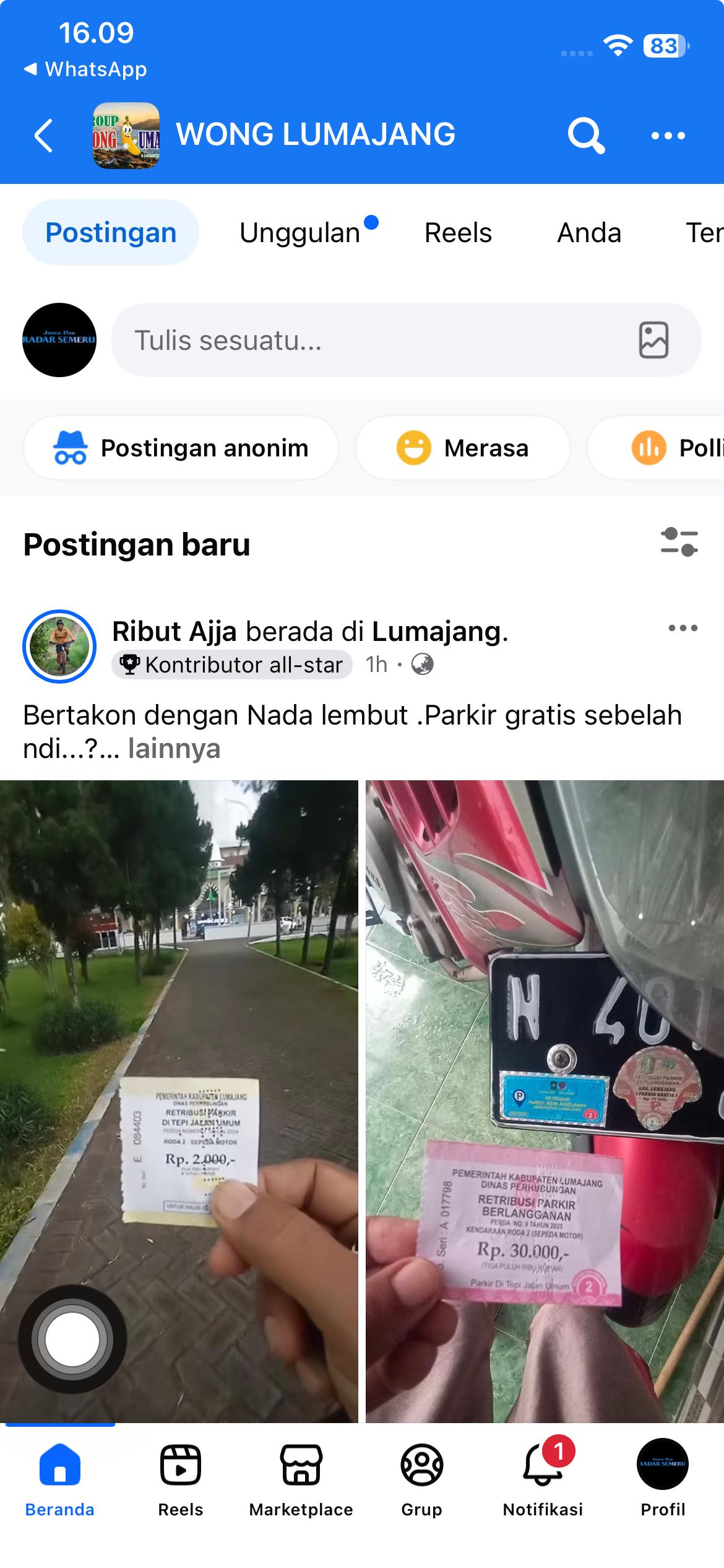 Tangakap layar warga saat mengeluhkan kondisi parkir berlangganan