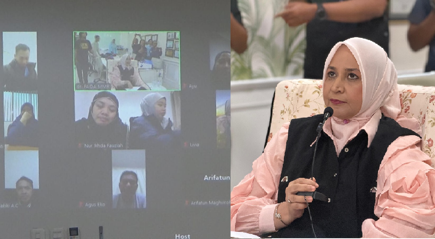 KOMUNIKASI JARAK JAUH: Para nakes RSBS Group yang bekerja di Arab Saudi menerima panggilan teleconference dari Owner RSBS Group dr Faida. 