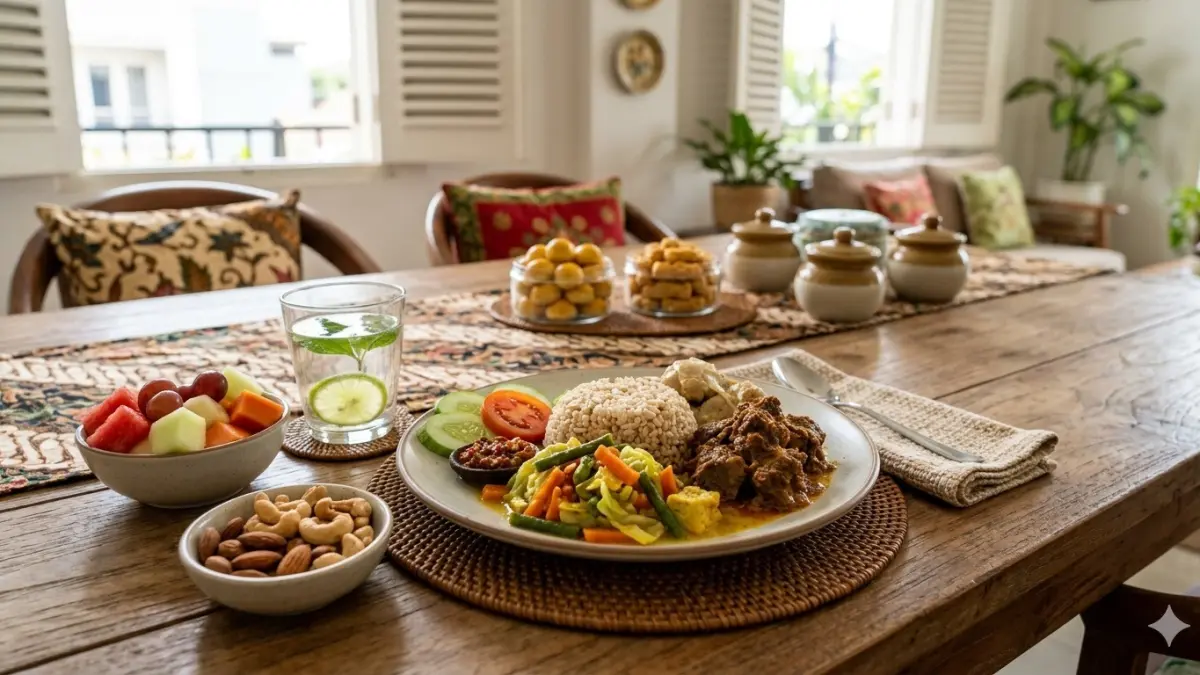 Merayakan euforia Lebaran pasti tak pernah luput dari berbagai hidangan di meja makan. Namun, risiko kolesterol melonjak mengintai jika tak mengatur pola makan. (foto ilustrasi: AI)