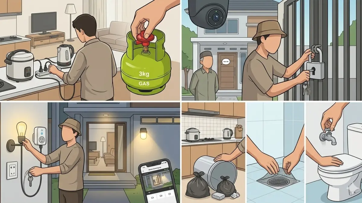 Beberapa hal ini wajib dicek sebelum meninggalkan rumah dalam waktu lama. (ilustrasi: AI)