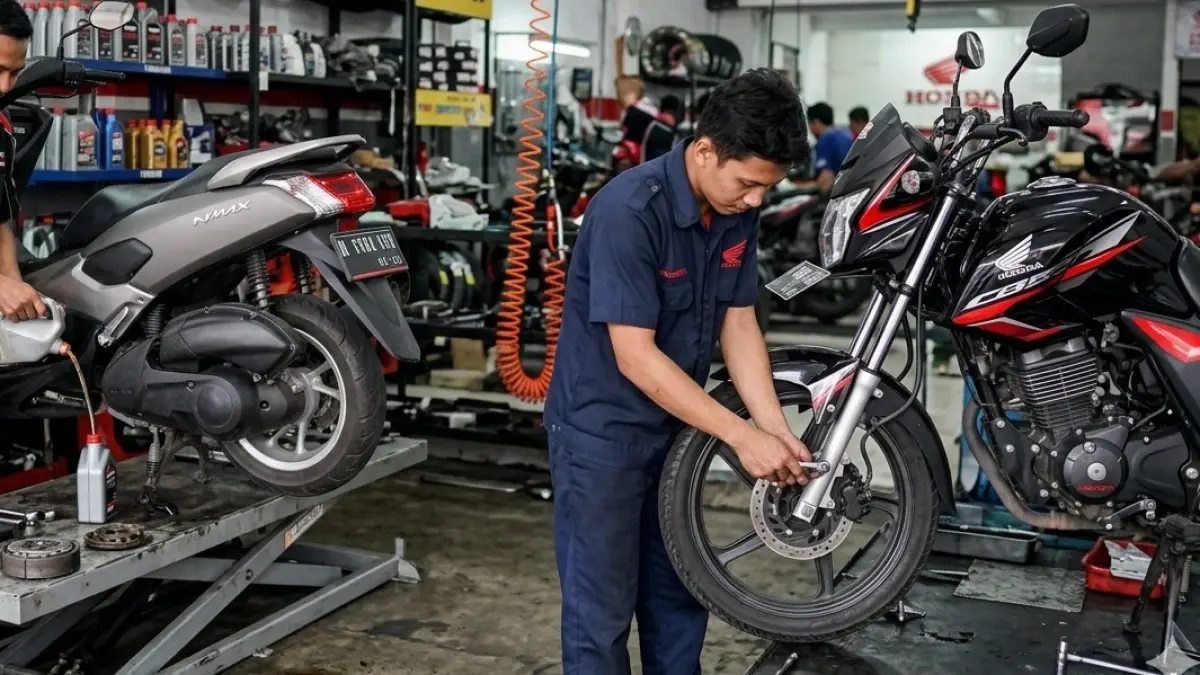 Memastikan motor dalam kondisi prima adalah wajib sebelum melakukan perjalanan jauh selama libur Lebaran. (foto: AI)  