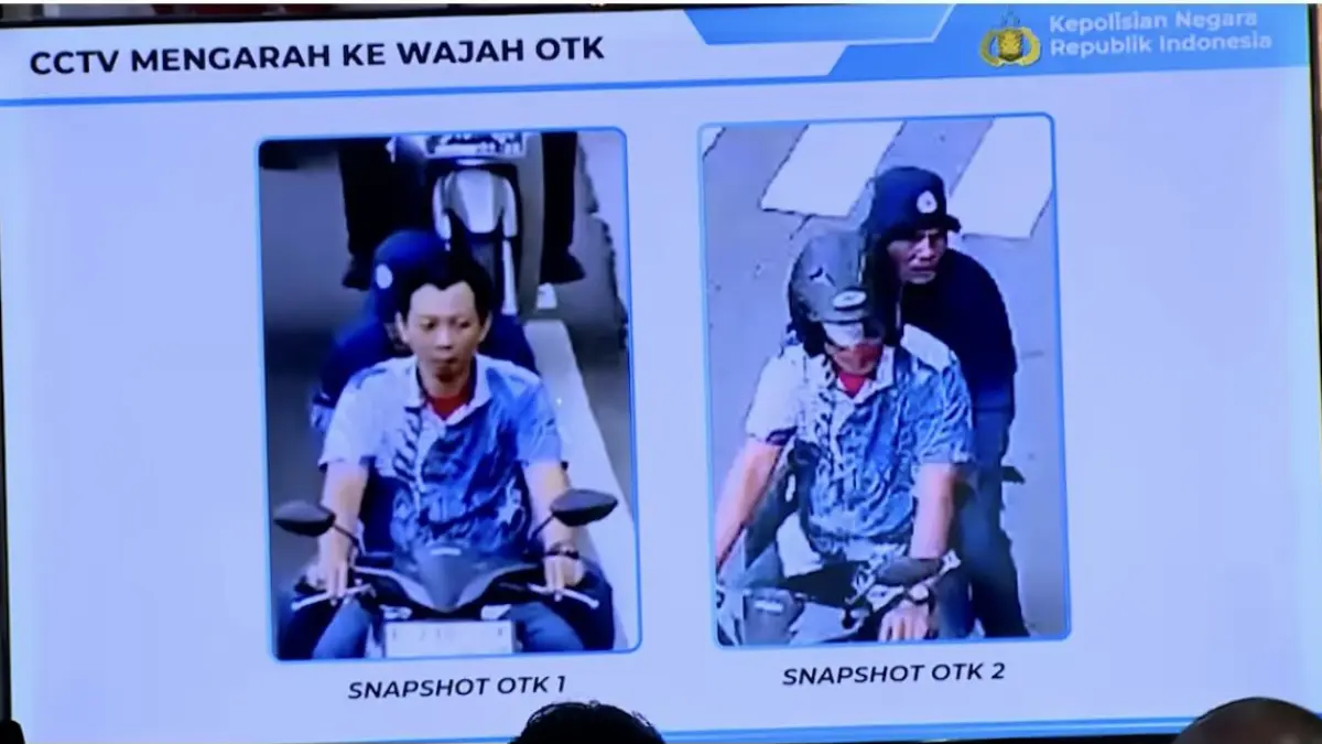 Tangkapan CCTV yang memperlihatkan terduga pelaku penyiraman air keras kepada aktivis KontraS Andrie Yunus. 