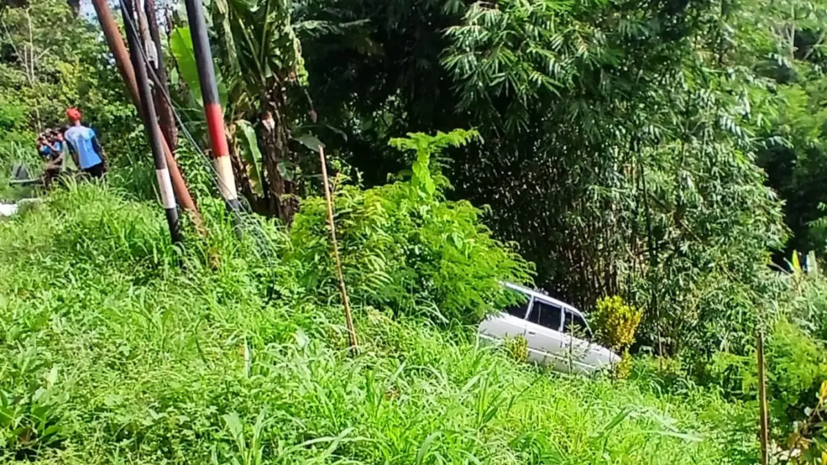 LAKA TUNGGAL: Sebuah mobil Toyota Kijang LGX N 1297 ZI disopiri Mochamad Khoirul Anam, asal Lumajang mengalami kecelakaan di Dusun Pasaralas, &nbsp;Desa Garahan, Kecamatan Silo pada Minggu (22/3/2026) pagi jam 05.00