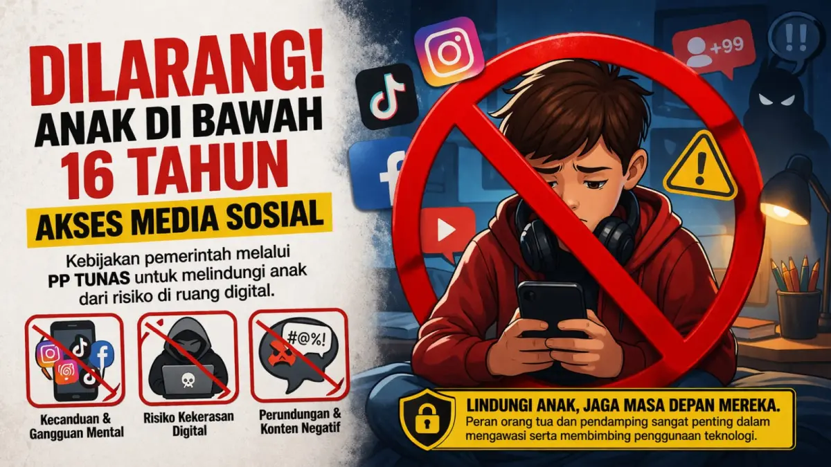 Ilustrasi laranfan pembuatan akun medsos anak dibawah 16 tahun (M ADHI SURYA/AI/RADAR JEMBER)