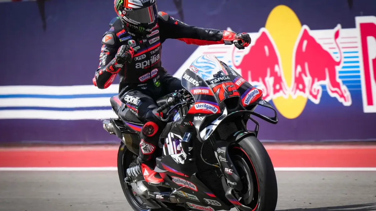 Marco Bezzecchi menjadi juara baru di Circuit of the Americas (COTA), Austin, Minggu (29/3/2026). (MotoGP)