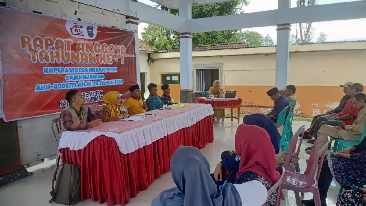 DIGELAR: Koperasi Desa  Kopdes Merah Putih (KDMP) Desa Sarikemuning menggelar Rapat Anggota Tahunan (RAT) untuk pertama kalinya, kemarin.