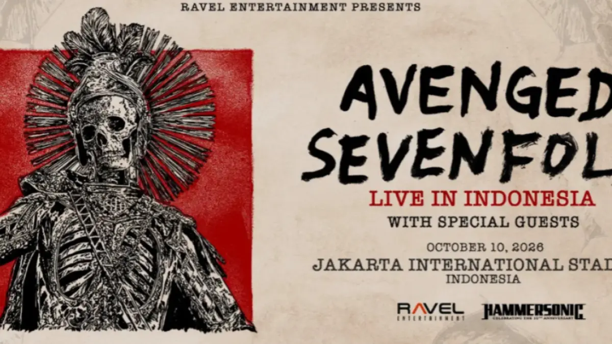 Band heavy metal legendaris asal Huntington Beach, Avenged Sevenfold (A7X), secara resmi mengonfirmasi akan kembali menghentak Jakarta pada 10 Oktober 2026 mendatang. (Dok. a7xindonesia)