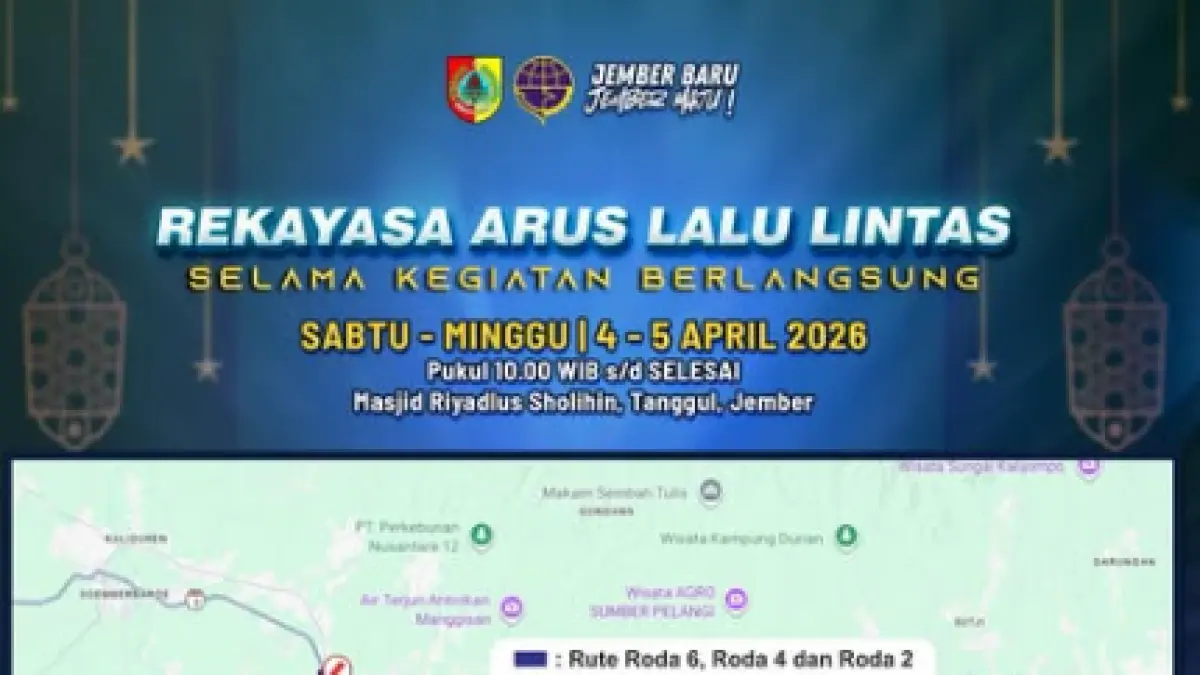 Rekayasa arus lalu lintas dari Dinas Perhubungan Jember saat Haul Habib Sholeh Tanggul 2026. (IG DISHUB JEMBER)