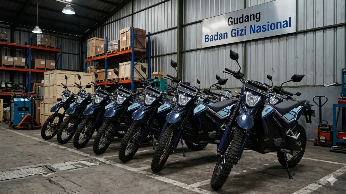 Ilustrasi motor operasional Badan Gizi Nasional. Kapasitas baterai motor listrik tersebut tergolong kecil jika dibandingkan dengan merek lain. (foto: AI)