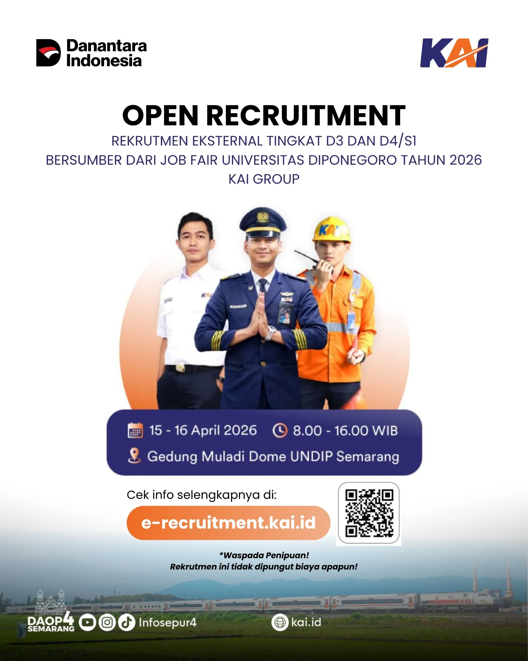 KAI Hadir Di Job Fair Universitas Diponegoro Tahun 2026, Buka Rekrutmen untuk Lulusan D3 hingga S1