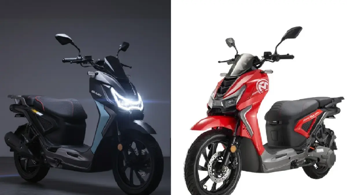 Motor BGN Emmo JVH Max (biru) identik dengan motor pabrikan Tiongkok, Okla Omax (merah). (emmo.co.id/oklagolbal.com)