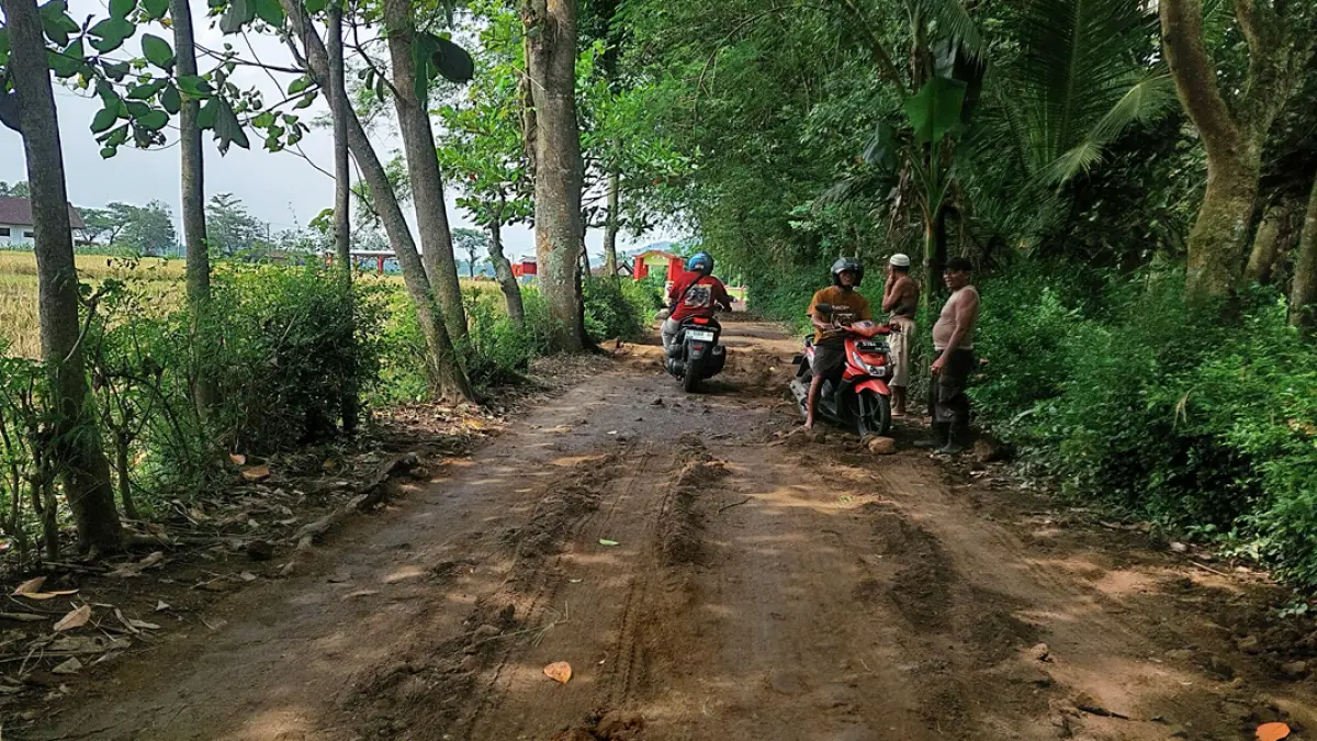 SEMPAT DIURUK: Jalan alternatif di Dusun Sumberejo, Desa Glundengan, Kecamatan Wuluhan sempat diuruk karena rusak dan licin pasca perbaikan jembatan. (JUMAI/RJ)