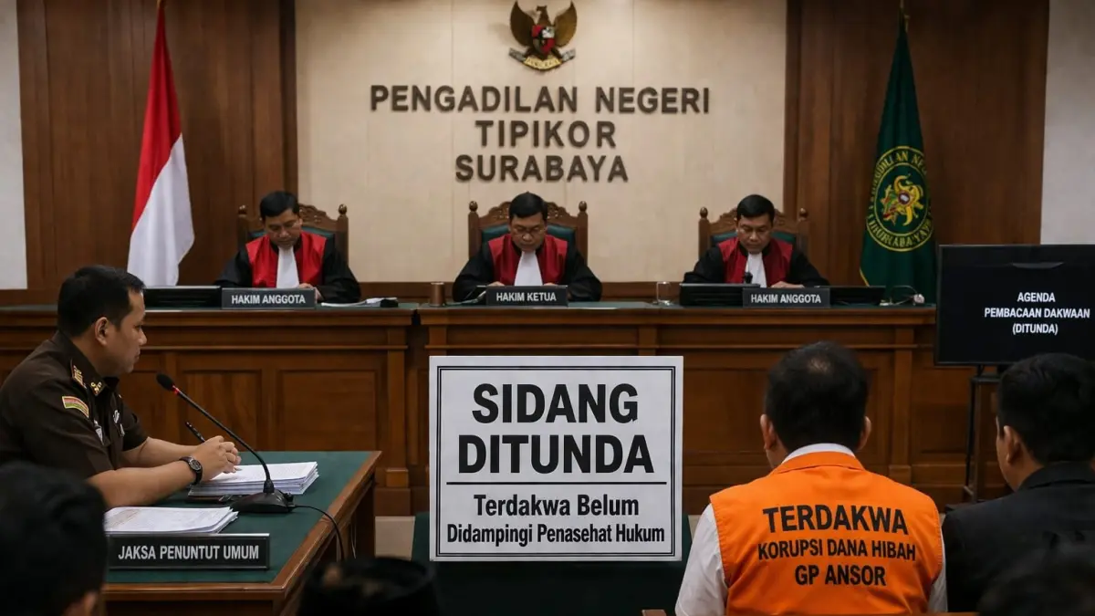 Ilustrasi sidang korupsi dana hibah GP Ansor Bondowoso (FAQIH/AI/RADAR JEMBER)