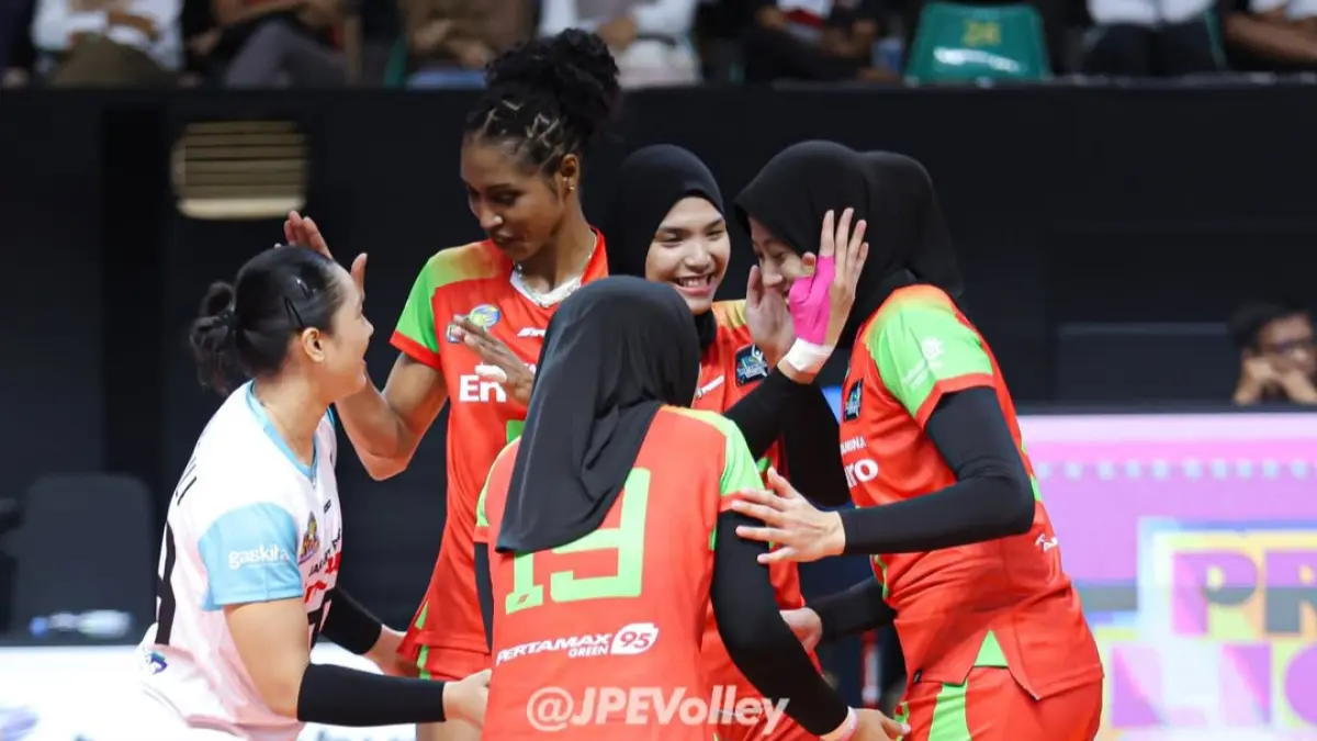 BERTAHAP: Meski belum pulih sepenuhnya, Megawati Hangestri Pertiwi tetap menjalankan tugasnya dengan baik di Jakarta Pertamina Enduro.