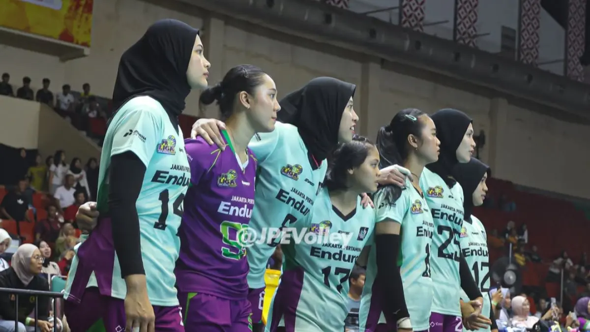 MELESAT: Megawati Hangestri Pertiwi di Tim Jakarta Pertamina Enduro dipastikan melaku ke babak grand final Proliga 2026. (IG: jpevolley)