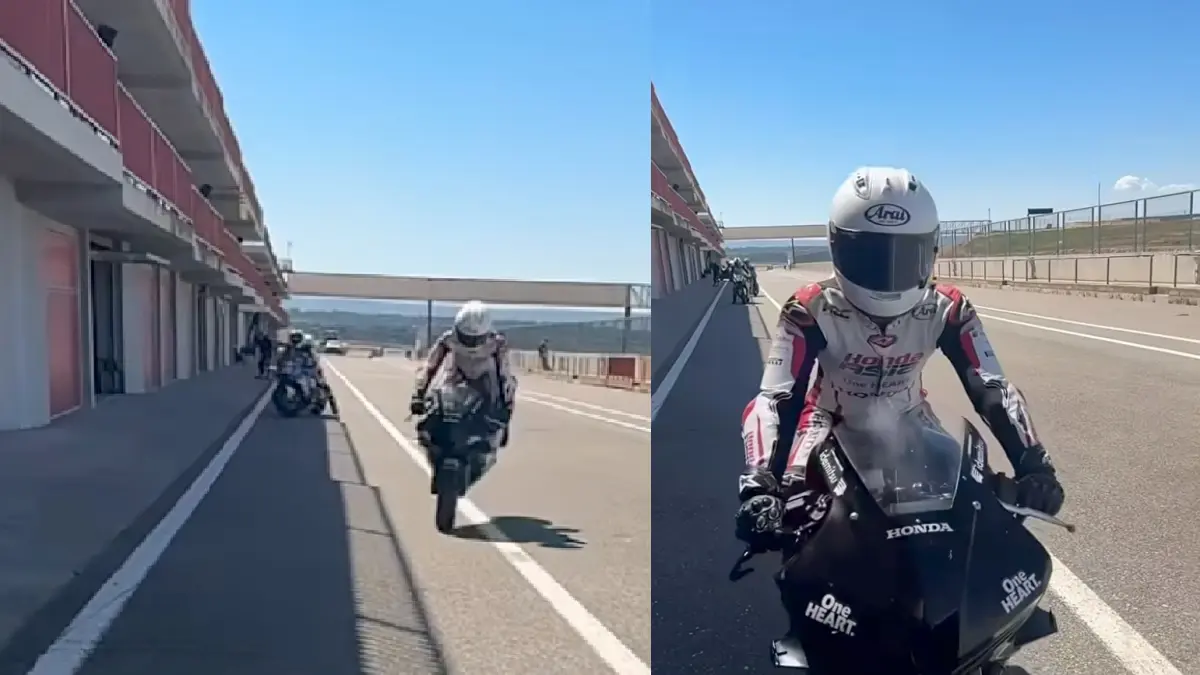 Aksi freestyle Veda Ega Pratama ketika mendekati garasi di Sirkuit Alcarras, Spanyol. (instagram/Honda Team Asia) 
