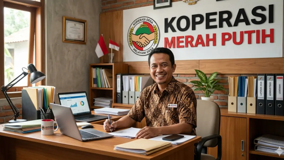 ilustrasi seorang manajer koperasi merah putih sedang berada di ruangannya. Isu mengenai gaji manajer koperasi merah putih terus menjadi bola panas. (AI)