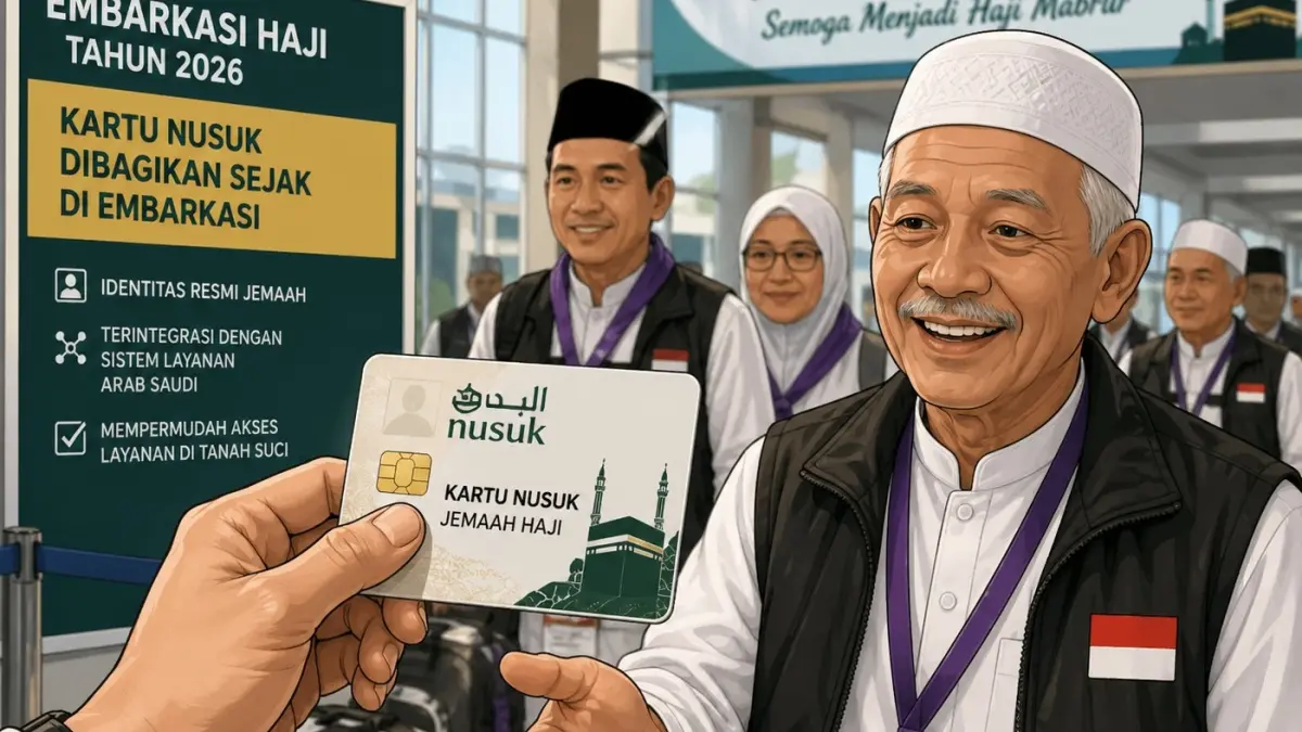 WAJIB TAHU: Ilustrasi pembagian kartu Nusuk haji sebelum terbang ke tanah suci Makkah. (M. ADHI SURYA/AI/RADAR JEMBER)