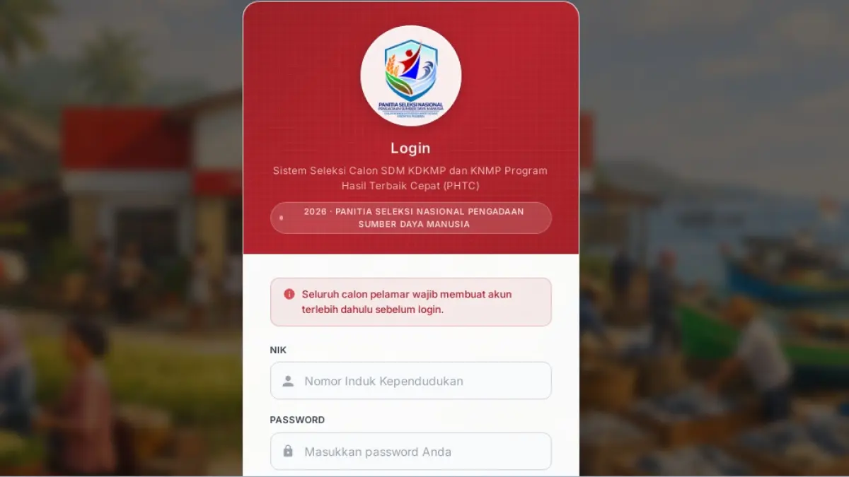 Laman pendaftaran rekrutmen Manajer Koperasi Desa (Kopdes) Merah Putih. (phtc.panselnas.go.id)
