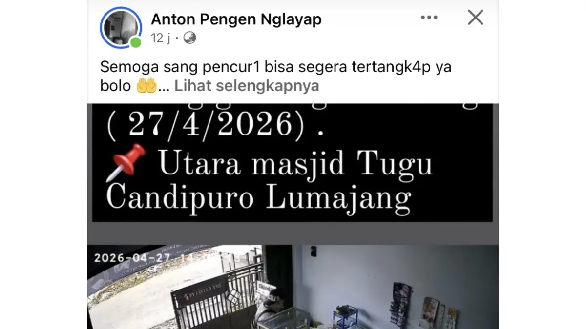 Tangkap layar pelaku pencurian di Lumajang terekam kamera CCTV.