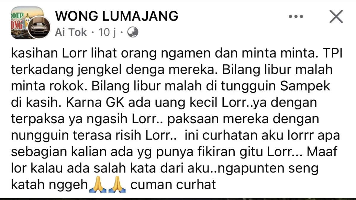 Tangkap layar keluhan warganet soal alun-alun Lumajang.