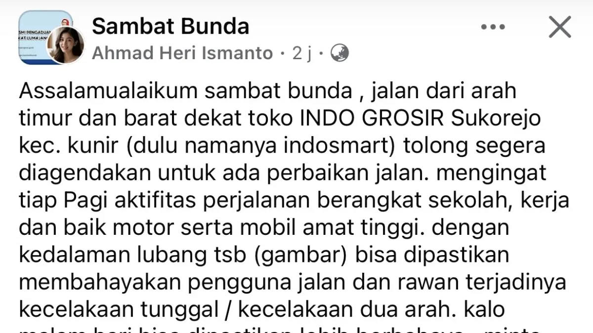 Tangkap layar kondisi jalan rusak dan berlubang di Lumajang.