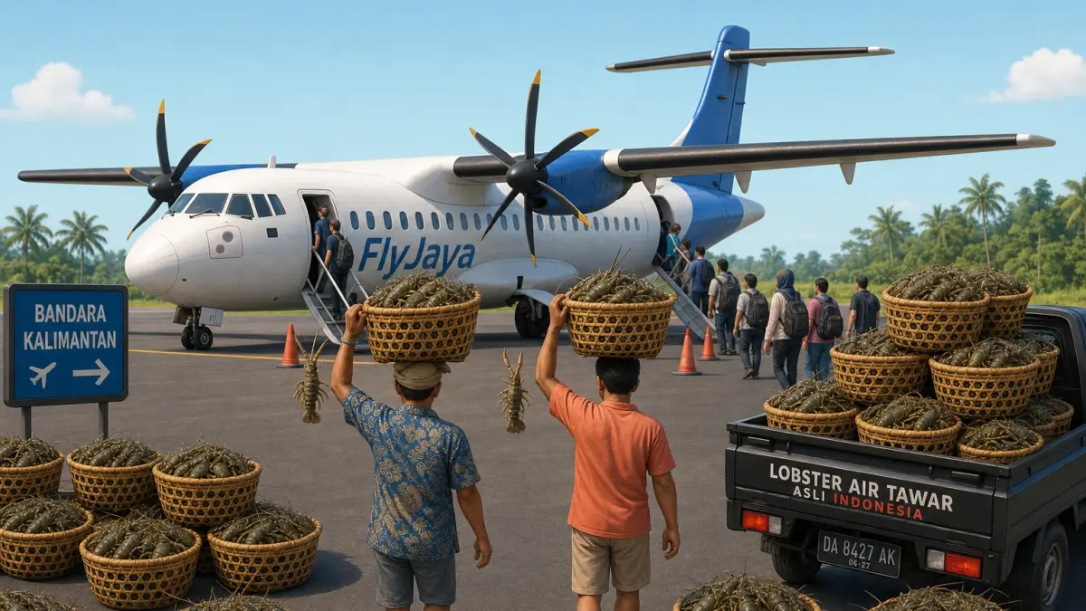 GELIAT EKONOMI: Ilustrasi AI pesawat di Bandara Notohadinegoro Jember juga melayani kargo barang. Termasuk melayani kargo hasil laut yang diekspor ke luar negeri. (DWI SISWANTO/AI)