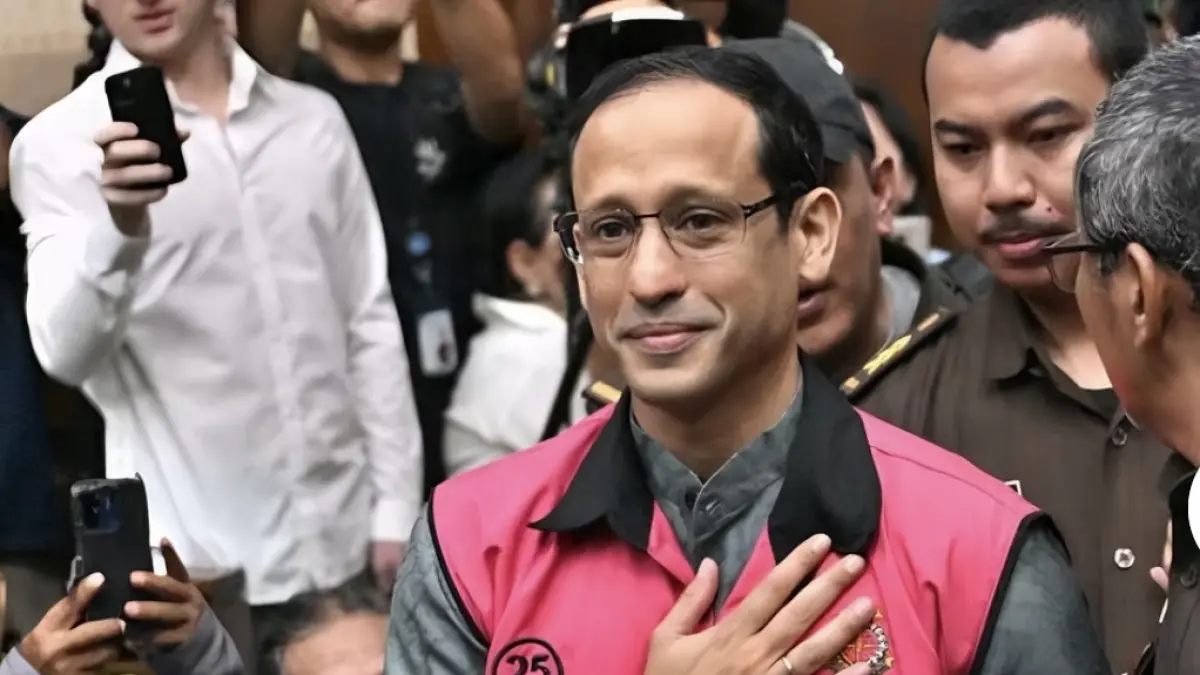Nadiem Makarim pasca mengikuti sidang tipikor