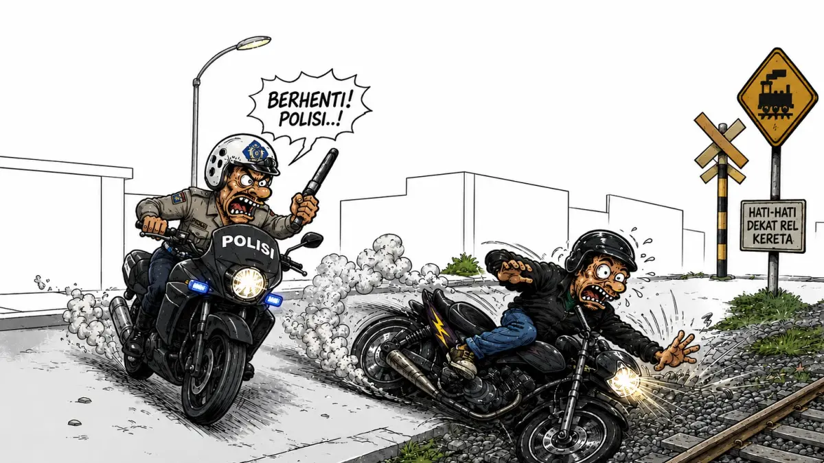 Apes bagi Risal yang berdiat mencuri motor, ternyata tak jauh dari tempatnya Kapolsek Gumukmas dan Kanit Reskrim sedang nongkrong di sekitar lokasi. (ilustrasi diolah dengan AI) 