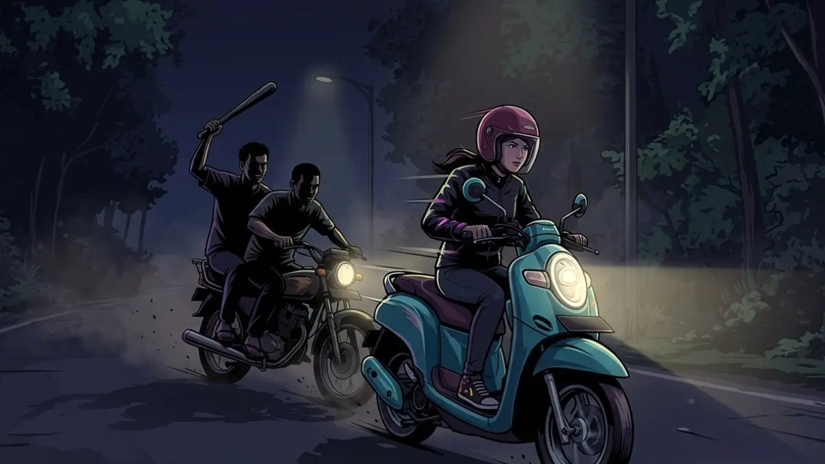 ilustrasi pengendara dikejar begal. (AI)