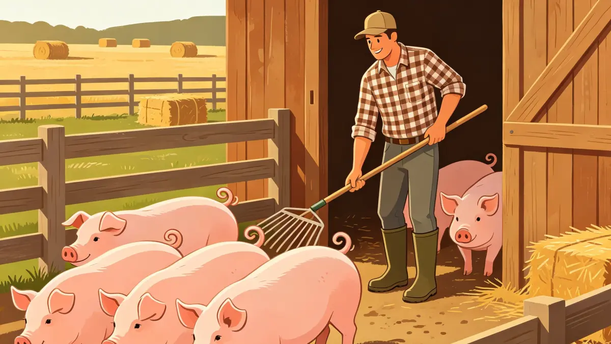 Ilustrasi peternak Babi, saat ini muncul informasi Pembuatan Peternakan Babi di Kecamatan Sumberwringin Bondowoso, Hal itu sontal ditolak warga. (Gemini.Ai)