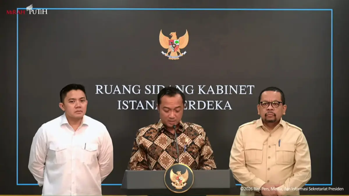 Keterangan Pers Mensesneg, Seskab dan Kepala Bakom, Ruang Sidang Kabinet, 2 Juni 2026. (Youtube/Sekretariat Negara)