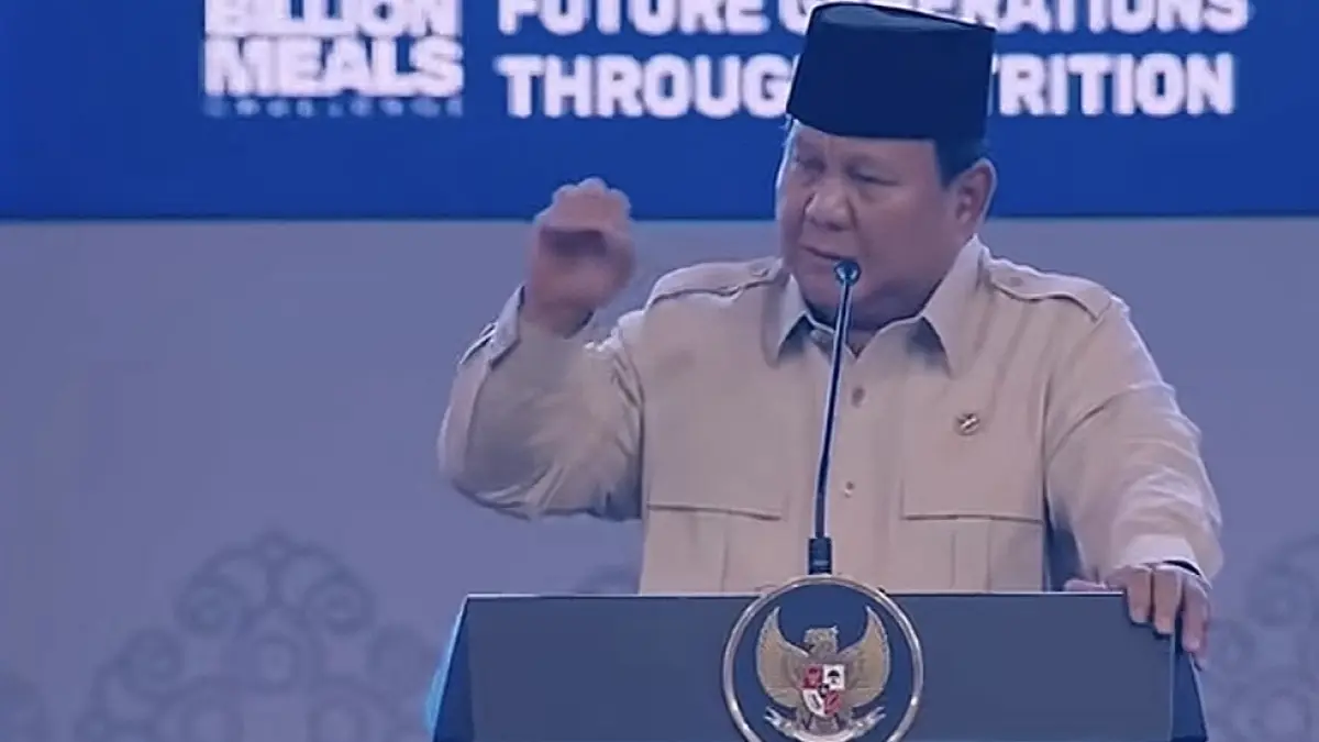 Tangkap layar Prabowo Subianto saat menyampaikan pidato, kemarin.