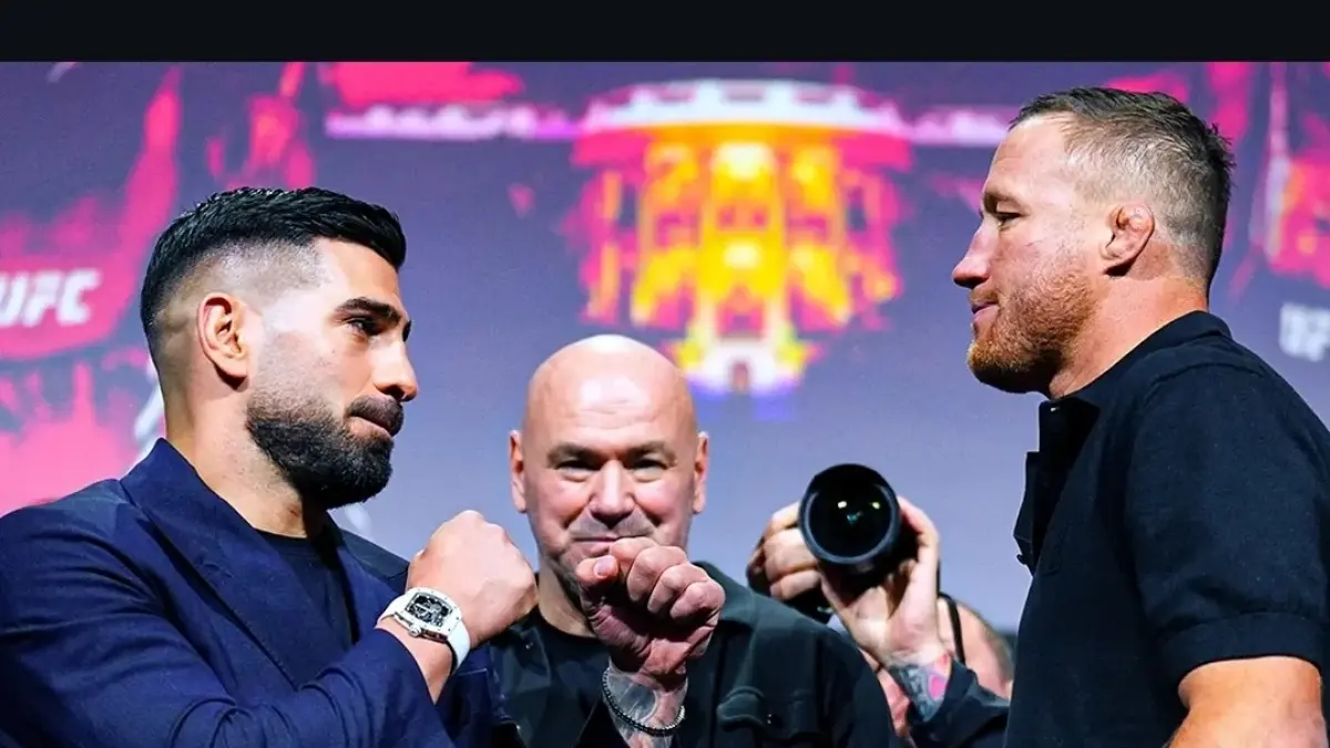 Momen face off antara Ilia Topuria dengan Justin Gaethje di gedung putih Washington DC (sc:Sportkeeda)