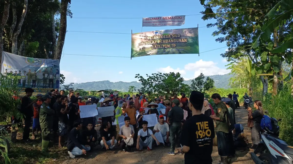 Solidaritas Petani Hutan Silo, Jember, yang terus menguat seiring kencangnya rencana pembangunan Batalyon TP di kawasan hutan yang selama ini menjadi penyangga ruang hidup ribuan masyarakat setempat. (Dok. Warga Silo)