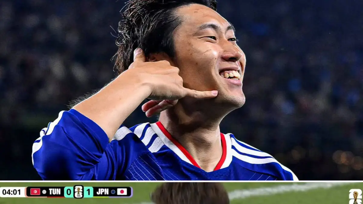 Pemain Jepang saat selebrasi usai bobol gawang Tunisia