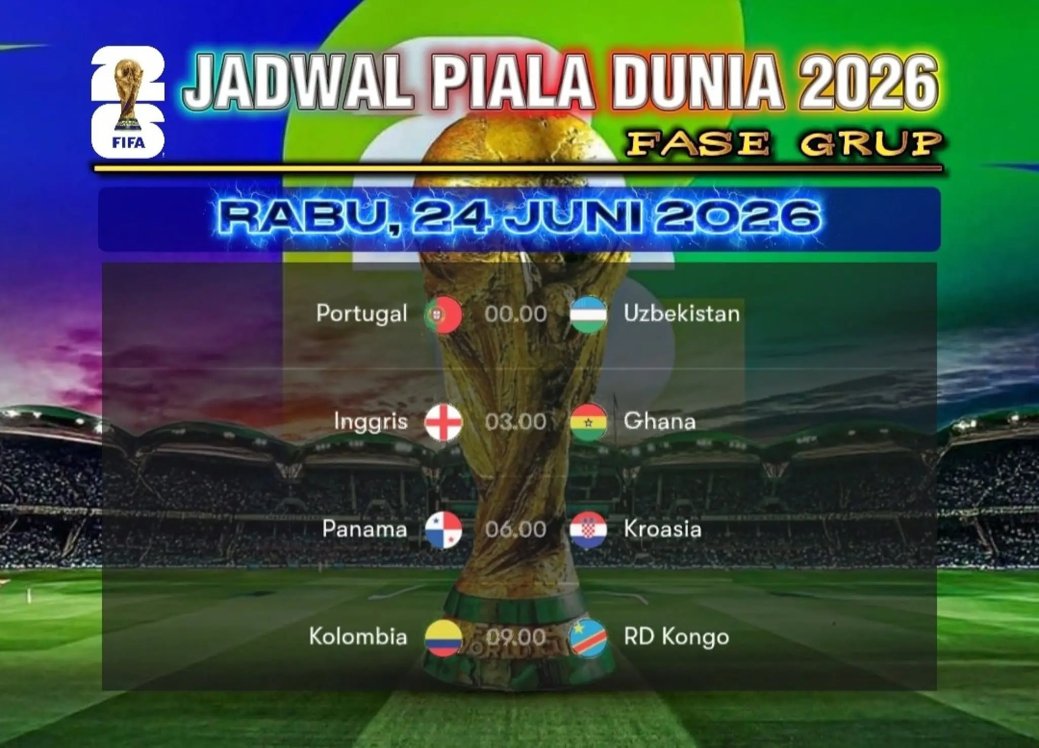 Jadwal Piala Dunia 2026, Rabu 24 Juni