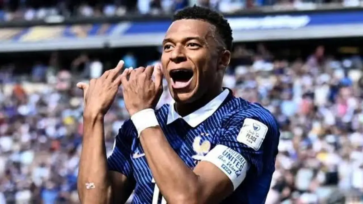 Kylan Mbappe berselebrasi usai cetak gol untuk Prancis di Piala Dunia 2026