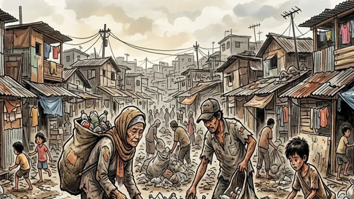 Ilustrasi karikatur warga miskin. (AI)