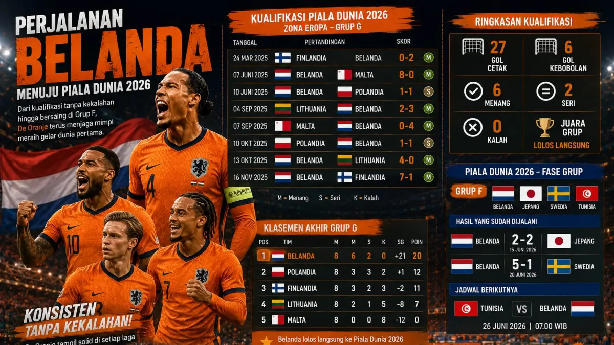 Ilustrasi Statistik Timnas Belanda Melaju Piala Dunia 2026 (M. ADHI SURYA/AI/RADAR JEMBER)