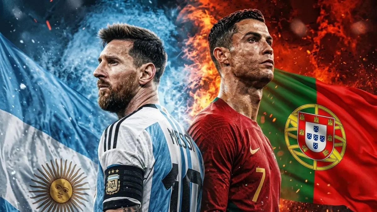 Ilustrasi potensi pertemuan Lionel Messi vs Cristiano Ronaldo di Piala Dunia 2026. (Ilustrasi foto diolah dengan AI)