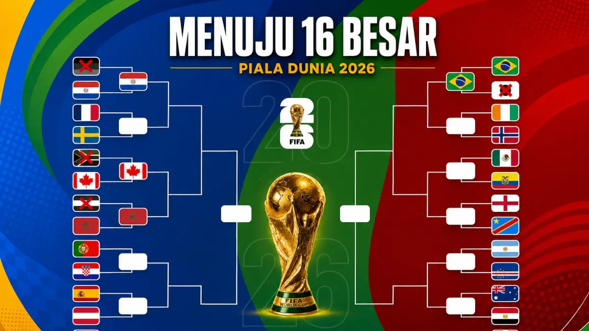 Bagan terbaru Piala Dunia 2026. Kanada dipastikan akan bertemu Maroko di babak 16 besar.  