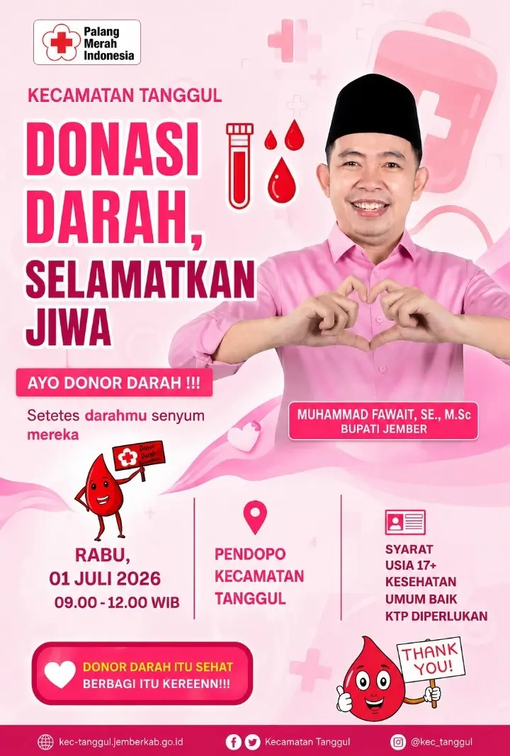 Wujudkan Kepedulian Sesama, Kecamatan Tanggul Gelar Aksi Donor Darah Besok Bersama PMI