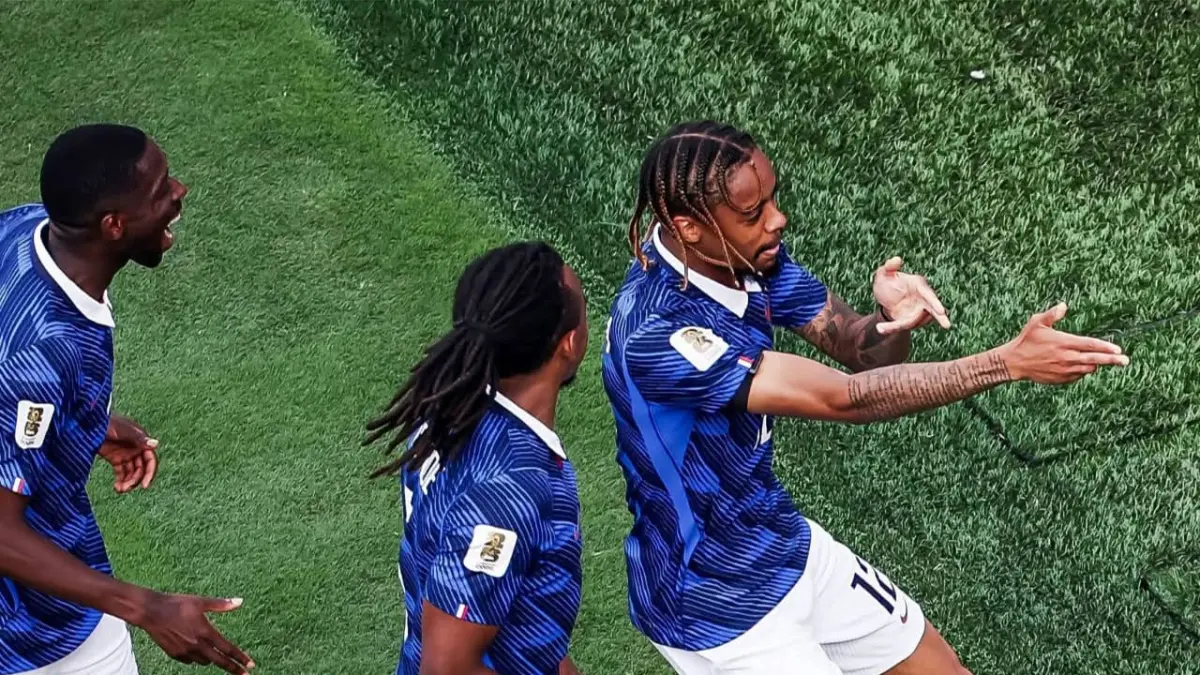 Bradley Barcola saat selebrasi bersama Timnas Prancis di Piala Dunia 2026