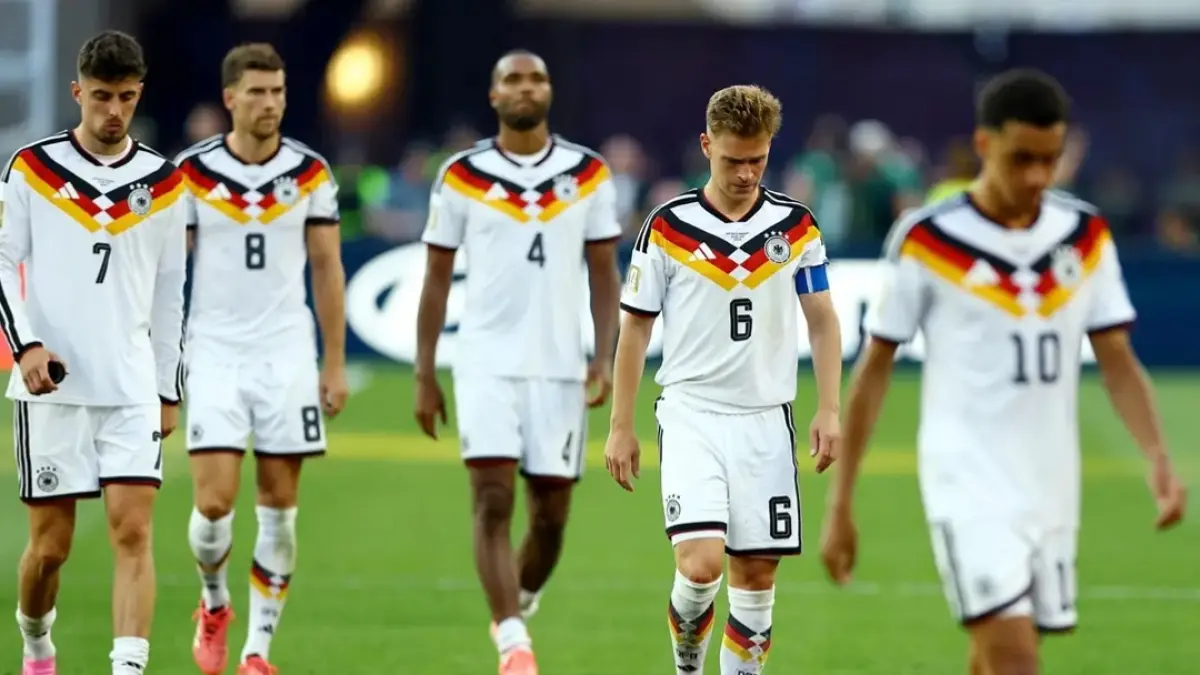 Sejumlah pemain timnas Jerman menunduk setelah tersingkir dari Piala Dunia 2026. (Dok: Reuters)