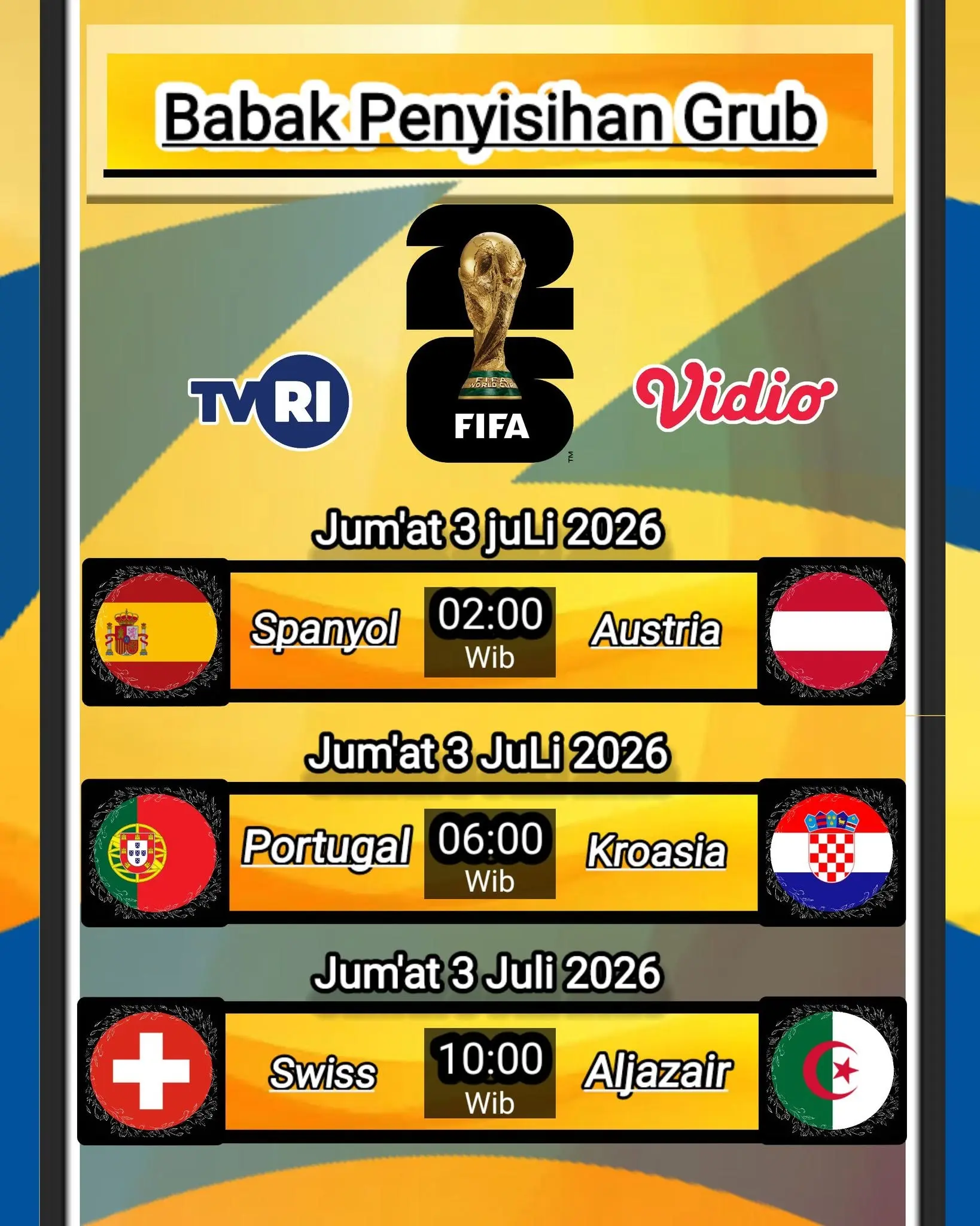 Jadwal Babak 32 Besar Terbaru, 3 Juli 2026