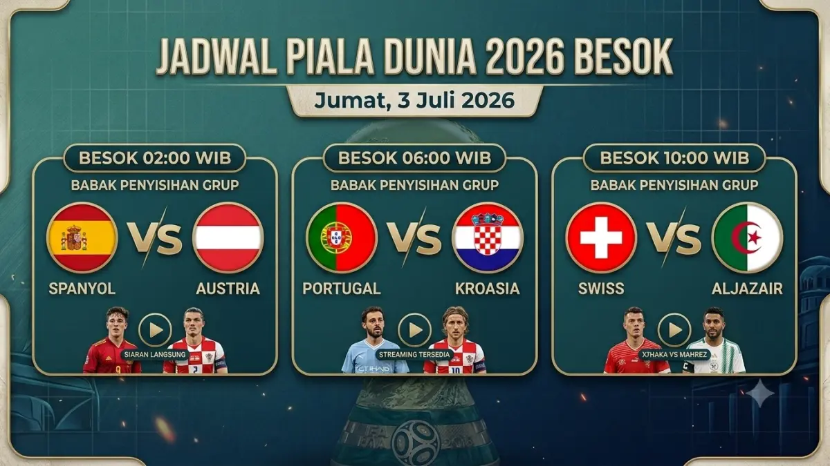 Jadwal laga selanjutnya babak 32 besar Piala Dunia 2026 besok, Jumat, 3 Juli 2026.
