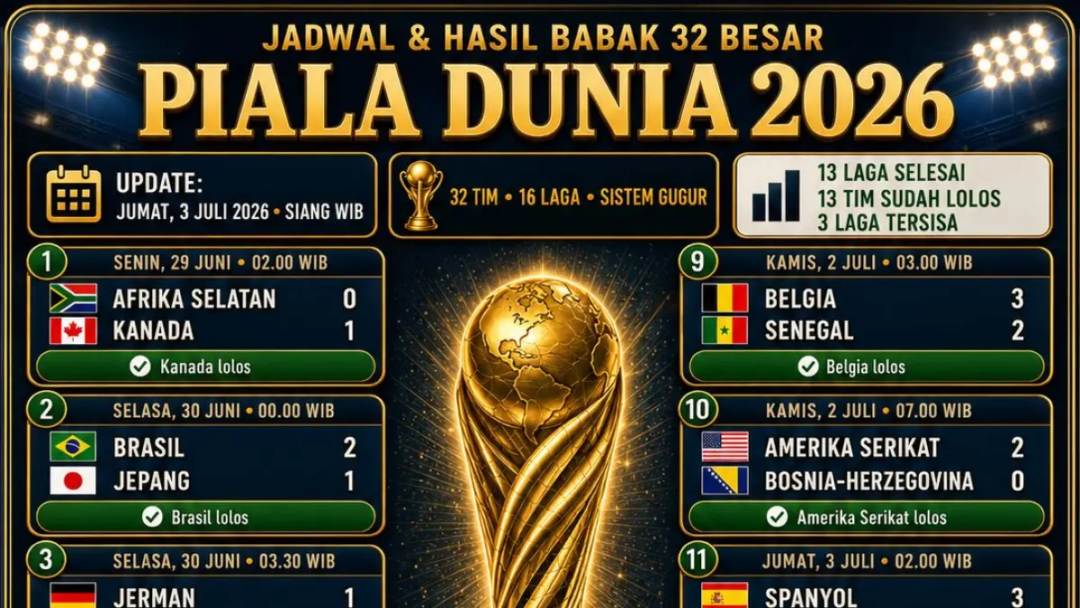 Berikut Hasil Lengkap 32 Besar dan Sisa Jadwal 32 Besar serta Tim yang Sudah Lolos
