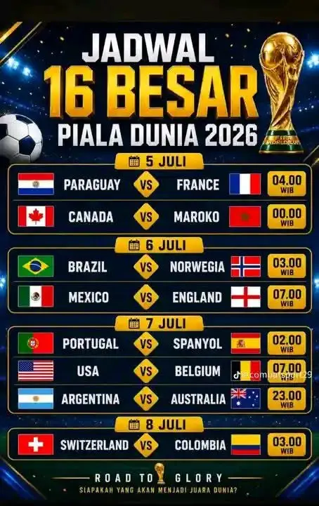 JADWAL BABAK 16 BESAR PIALA DUNIA 2026 (FB Juner Penu)