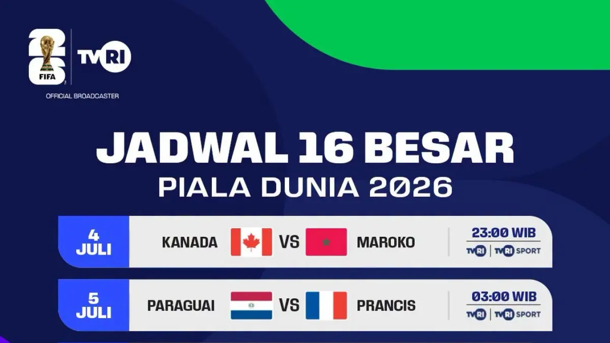 Jadwal Lengkap babak 16 besar piala dunia 2026 (FB TVRI Sports HD)